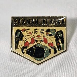 Vintage Saxman Alaska Enamel Pin Hat Lapel Travel Indigenous Art Native Inuit